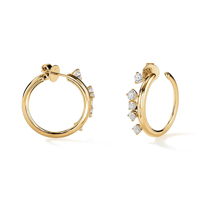 Hearts on Fire Barre Yellow Gold Small Floating Diamond Hoops