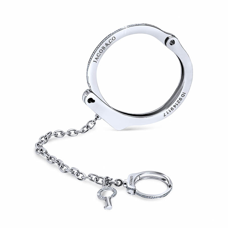 Jacob & Co. White Gold & Diamond Love Lockdown Key Cuff Bangle