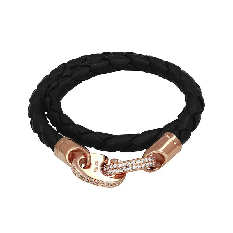 Jacob & Co. Perfect Fit Rose Gold & Diamond Leather Bracelet