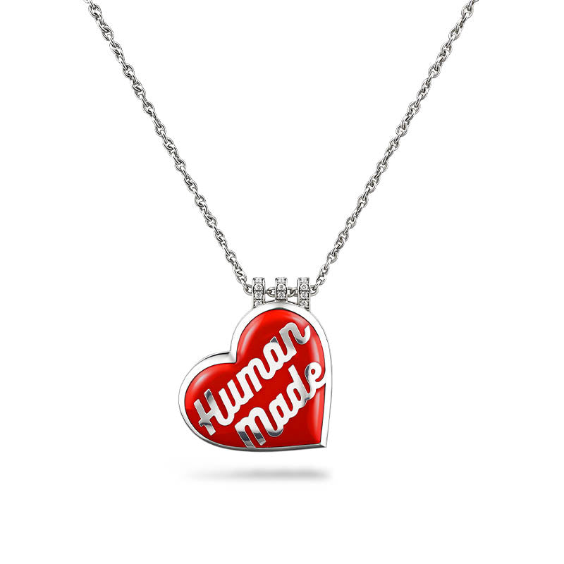 Jacob & Co x HUMAN MADE Sterling Silver & Red Enamel Heart Pendant with Diamond Bail
