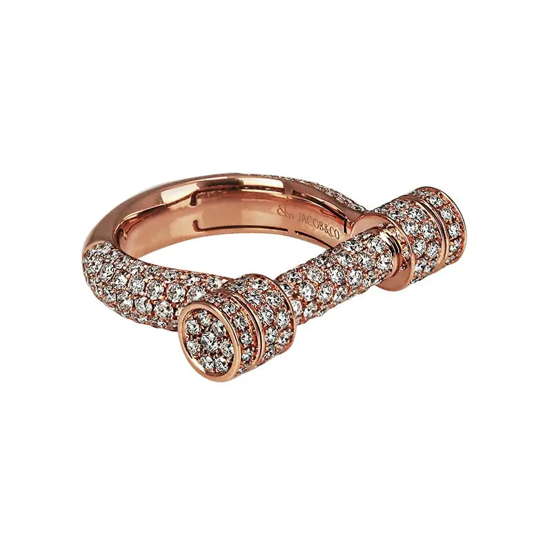 Jacob & Co. Estribo Rose Gold Full Diamond Pavé Ring