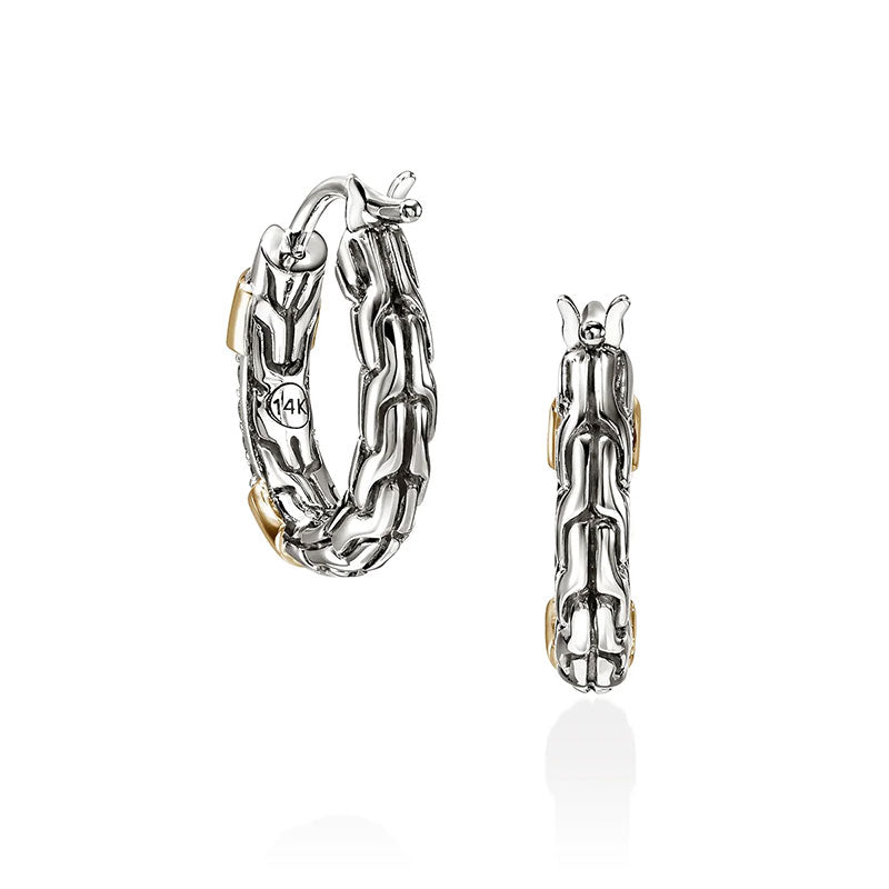 John Hardy Essential Small Sterling Silver & Yellow Gold Pavé Diamond Hoop Earrings