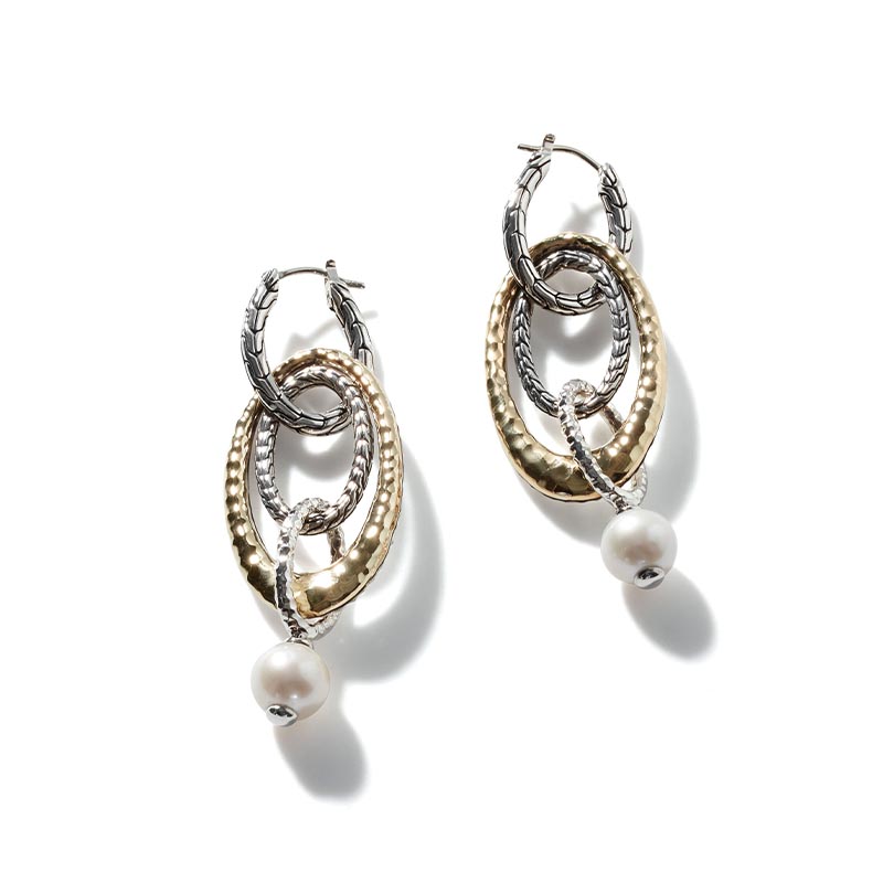 John Hardy Classic Chain Yellow Gold & Sterling Silver Palu Pearl Transformable Drop Earrings