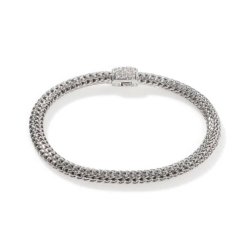 John Hardy Sterling Silver 5mm Icon Diamond Clasp Bracelet