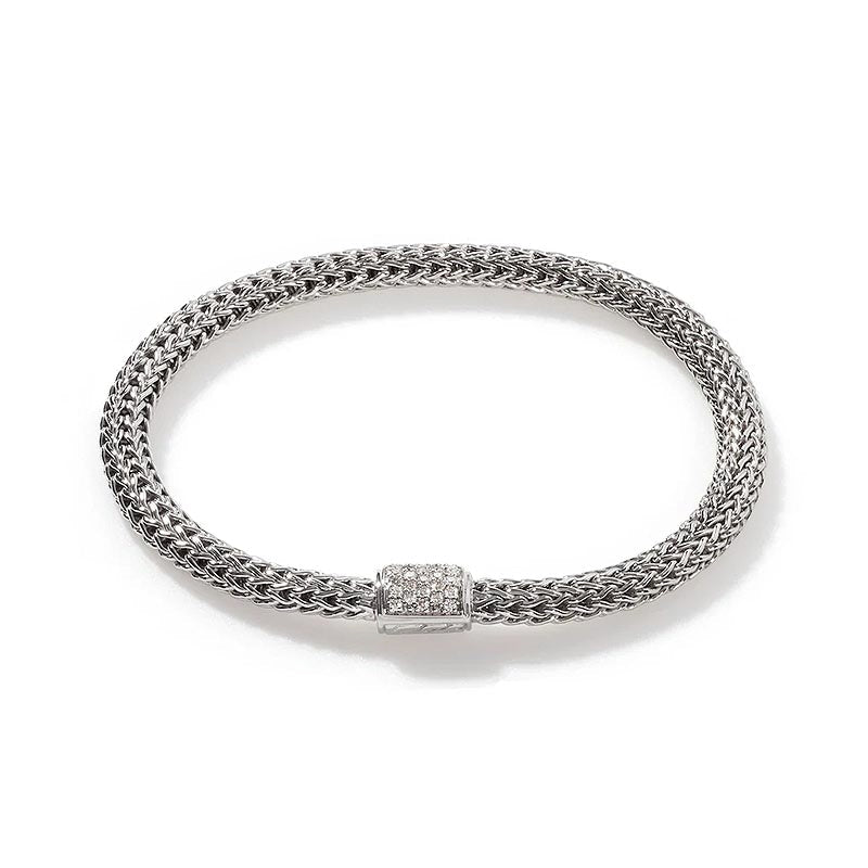 John Hardy Sterling Silver 5mm Icon Diamond Clasp Bracelet