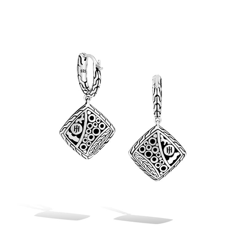 John Hardy Sterling Silver & Black Sapphire Hammered Palu Drop Earrings 