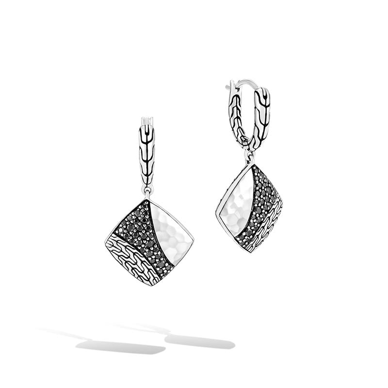 John Hardy Sterling Silver & Black Sapphire Hammered Palu Drop Earrings 