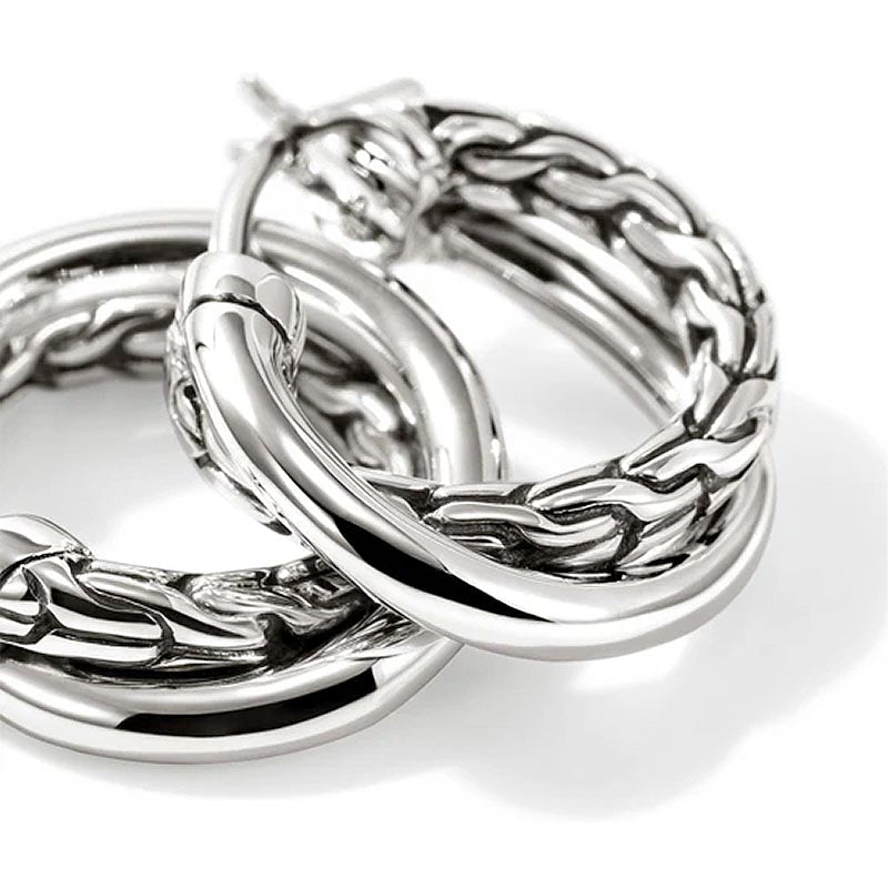 John Hardy Sterling Silver 9.5mm Essentials Crossover Hoop Earrings