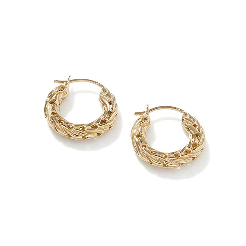 John Hardy Yellow Gold Carved Chain Mini Hoop Earrings