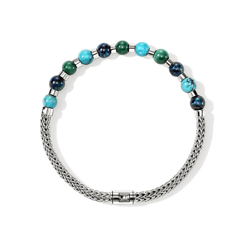John Hardy Beaded Sterling Silver, Chrysocolla, Malachite & Turquois Bracelet