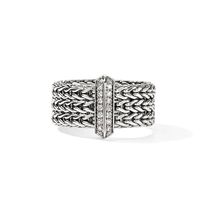 John Hardy Icon Sterling Silver & Diamond 9mm Bar Ring