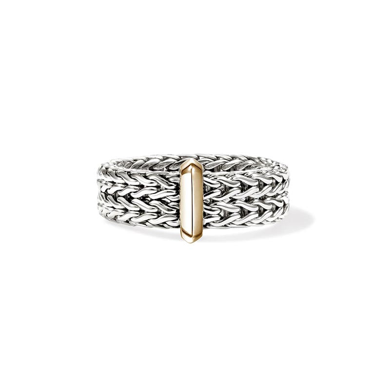 John Hardy Icon Sterling Silver & Yellow Gold 6mm Link Bar Ring