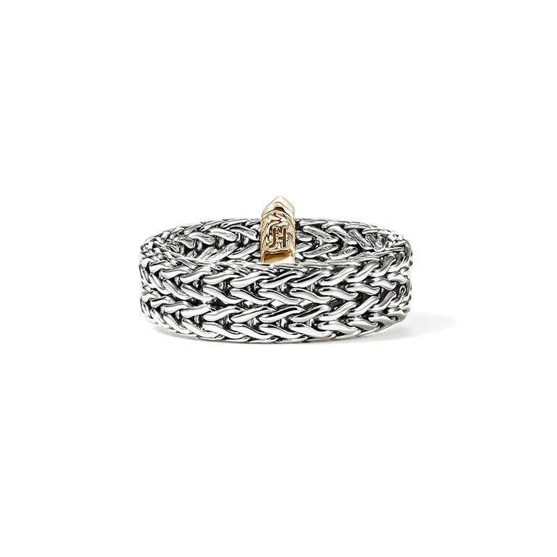 John Hardy Icon Sterling Silver & Yellow Gold 6mm Link Bar Ring