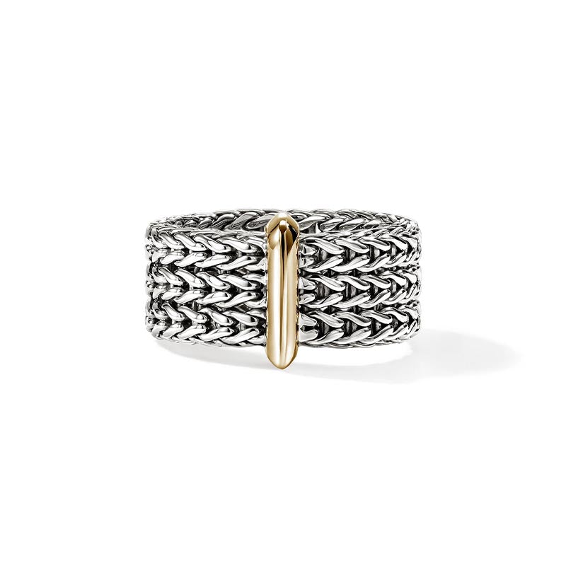 John Hardy Icon Sterling Silver & Yellow Gold 9mm Link Bar Ring