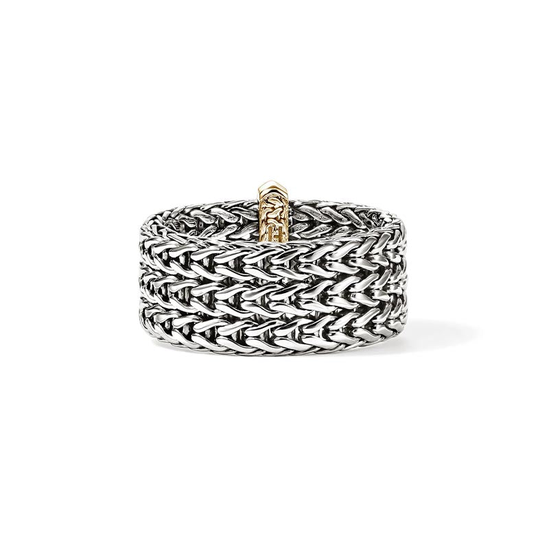 John Hardy Icon Sterling Silver & Yellow Gold 9mm Link Bar Ring