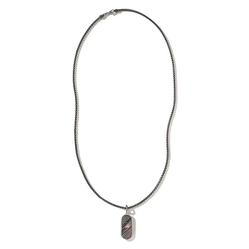 John Hardy Sterling Silver Carved Chain Mother of Pearl, Black Sapphire & Black Spinal Carved Inlay Pendant