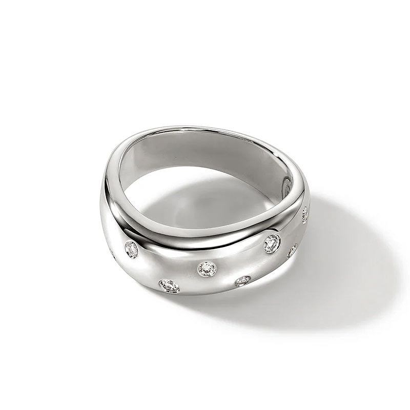 John Hardy Sterling Silver & Diamond Wide Surf Ring