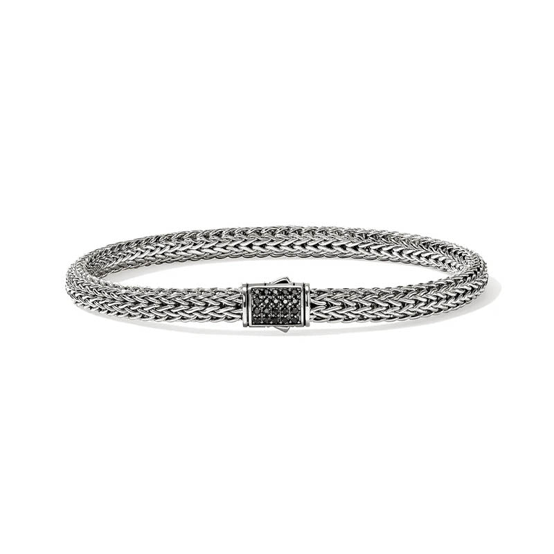 John Hardy Sterling Silver 5mm Icon Bracelet with Black Sapphire Clasp