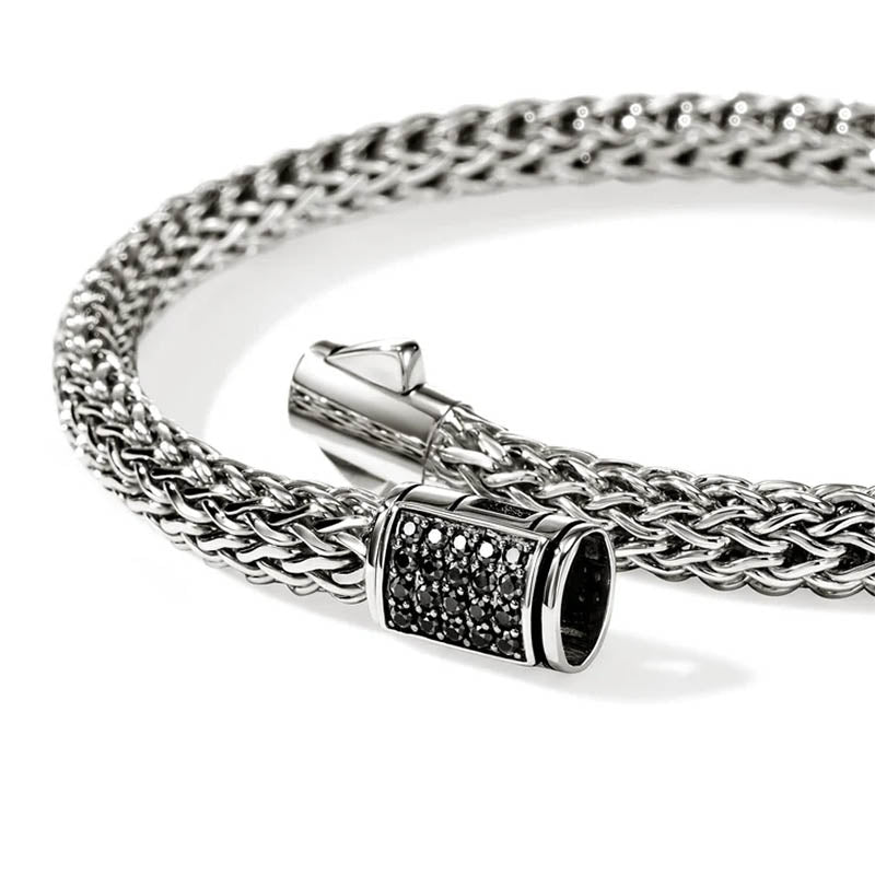 John Hardy Sterling Silver 5mm Icon Bracelet with Black Sapphire Clasp