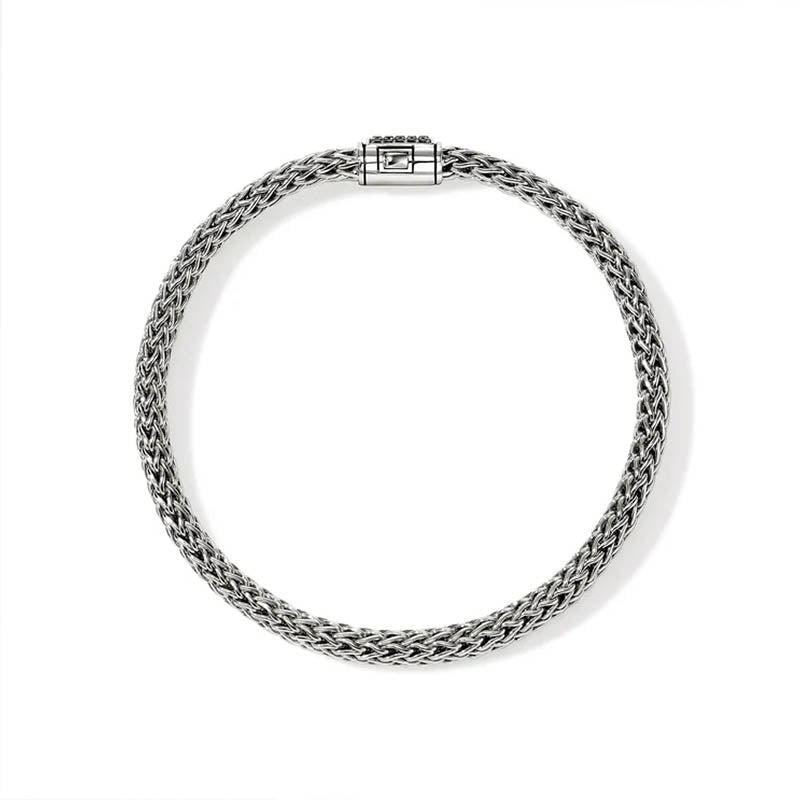 John Hardy Sterling Silver 5mm Icon Bracelet with Black Sapphire Clasp