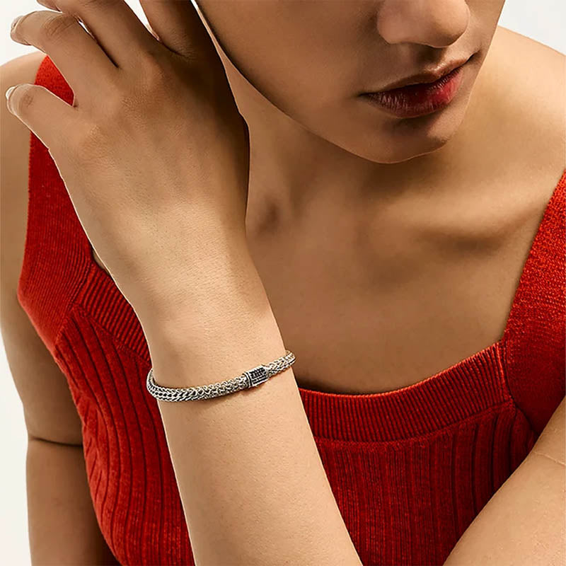 John Hardy Sterling Silver 5mm Icon Bracelet with Black Sapphire Clasp