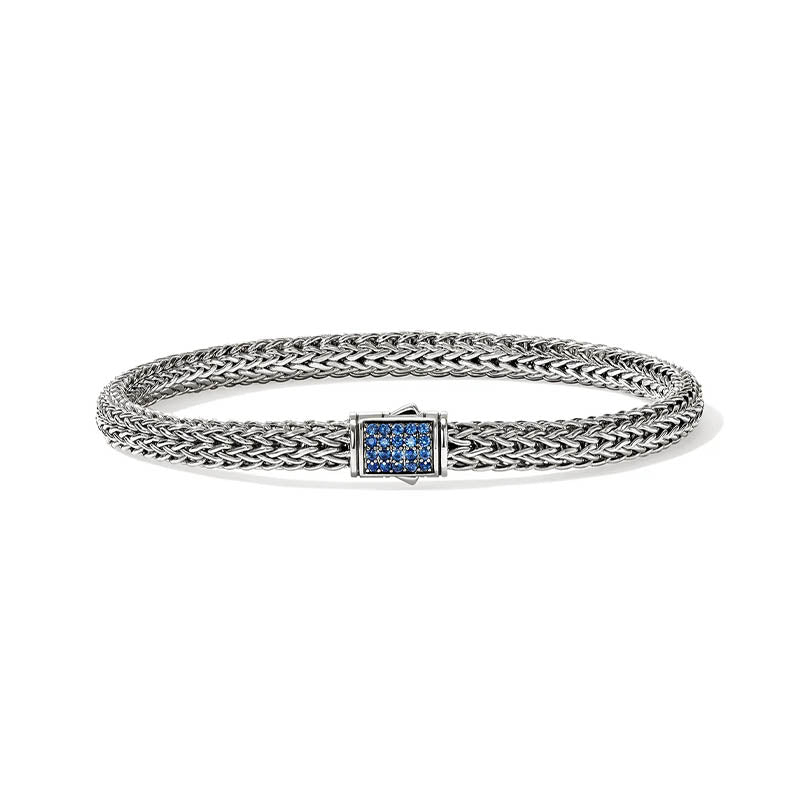 John Hardy Sterling Silver 5mm Icon Bracelet with Blue Sapphire Clasp