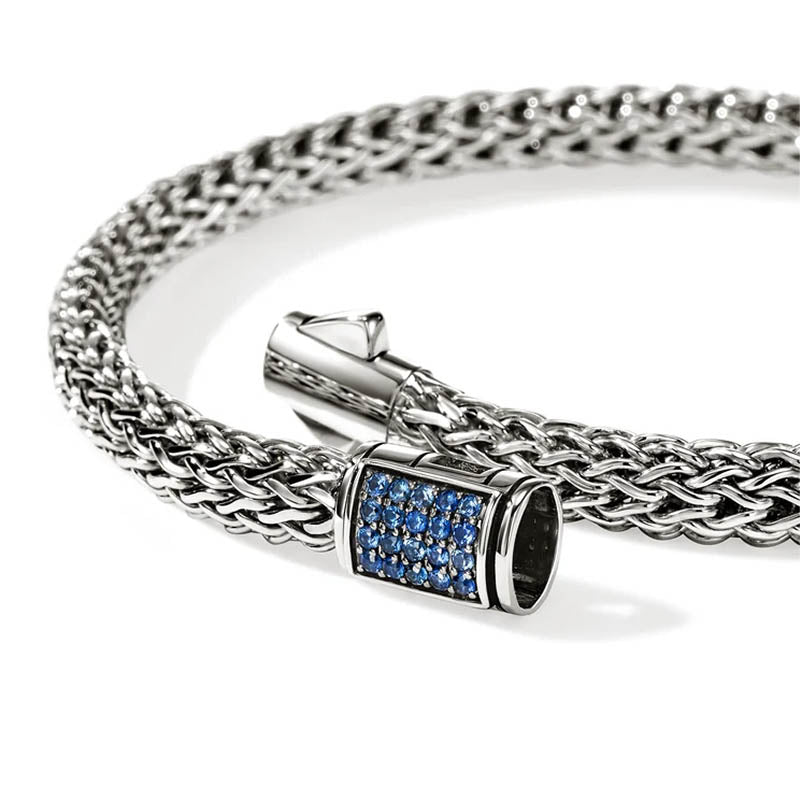 John Hardy Sterling Silver 5mm Icon Bracelet with Blue Sapphire Clasp