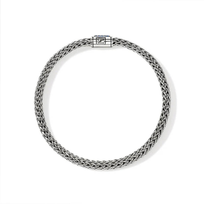 John Hardy Sterling Silver 5mm Icon Bracelet with Blue Sapphire Clasp