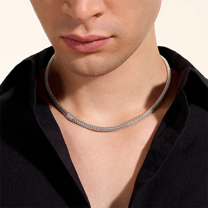 John Hardy Sterling Silver 5mm Icon Necklace with Diamond Clasp