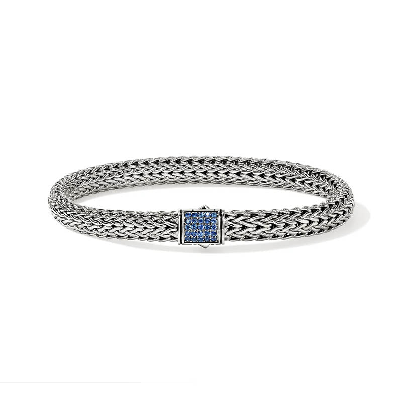John Hardy Sterling Silver 6.5mm Icon Bracelet with Blue Sapphire Clasp