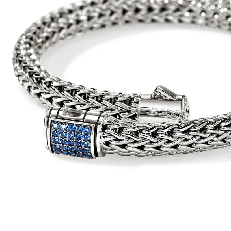 John Hardy Sterling Silver 6.5mm Icon Bracelet with Blue Sapphire Clasp