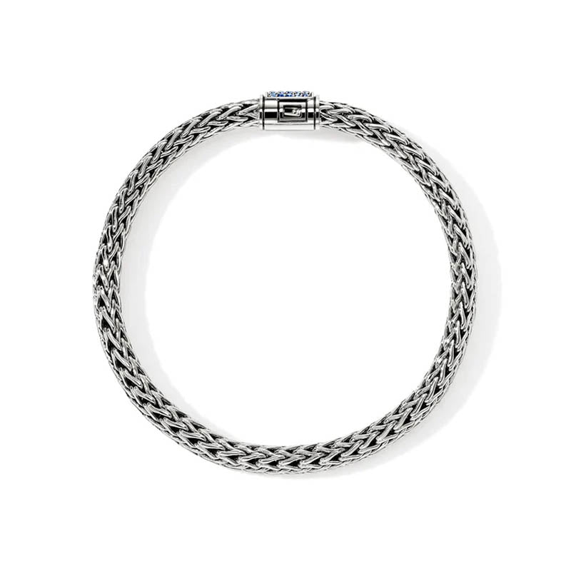 John Hardy Sterling Silver 6.5mm Icon Bracelet with Blue Sapphire Clasp