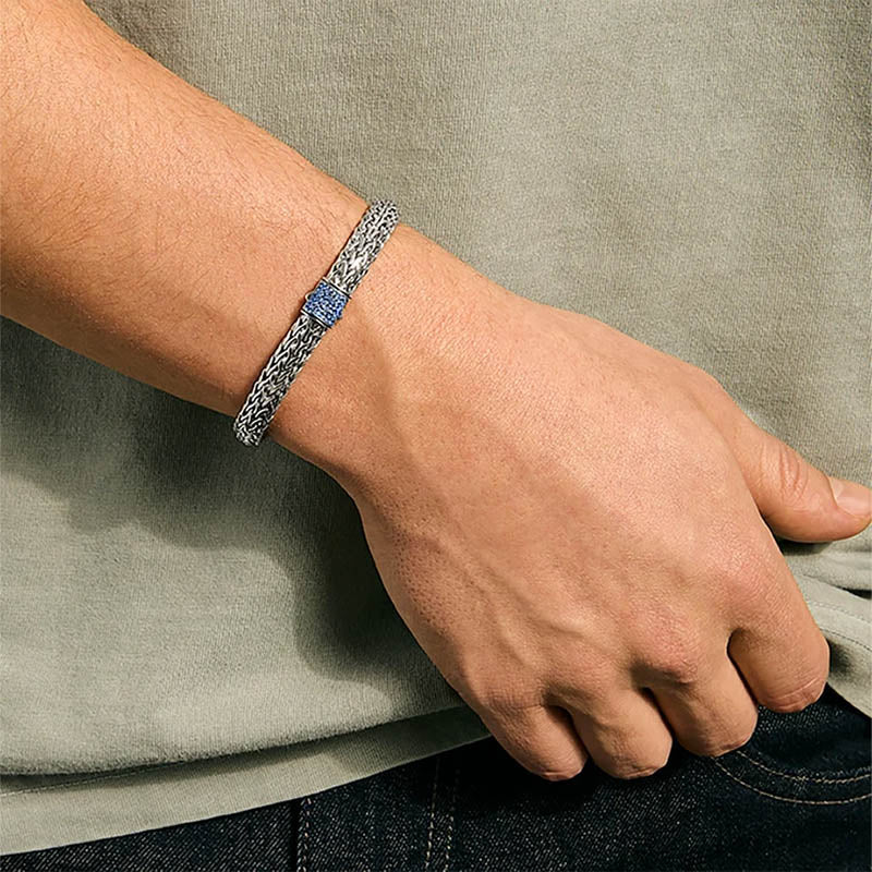 John Hardy Sterling Silver 6.5mm Icon Bracelet with Blue Sapphire Clasp