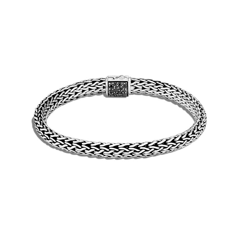 John Hardy Sterling Silver 6.5mm Icon Reversible Bracelet with Blue & Black Sapphire Clasp