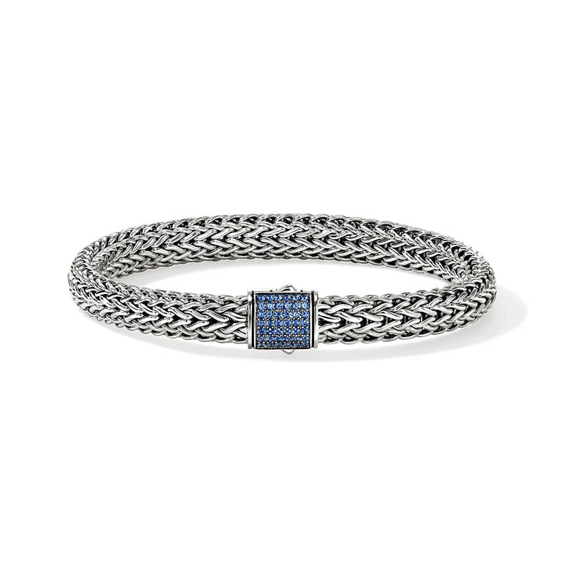 John Hardy Sterling Silver 7.5mm Icon Bracelet with Blue Sapphire Clasp