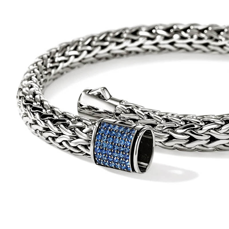John Hardy Sterling Silver 7.5mm Icon Bracelet with Blue Sapphire Clasp