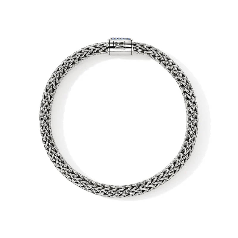 John Hardy Sterling Silver 7.5mm Icon Bracelet with Blue Sapphire Clasp