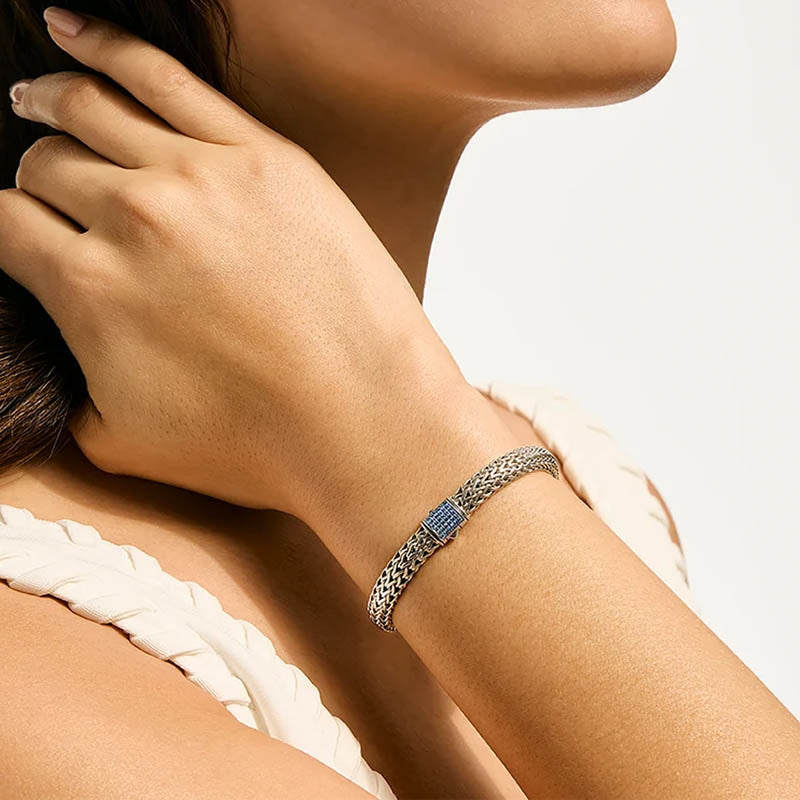 John Hardy Sterling Silver 7.5mm Icon Bracelet with Blue Sapphire Clasp