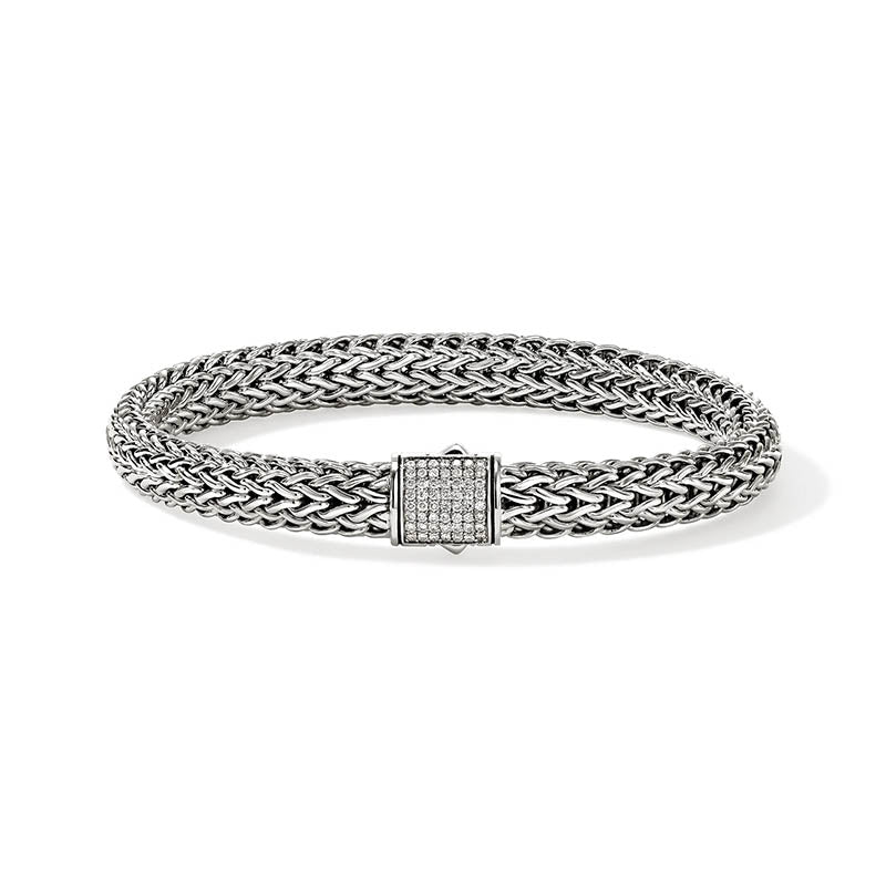 John Hardy Sterling Silver 7.5mm Icon Bracelet with Diamond Clasp