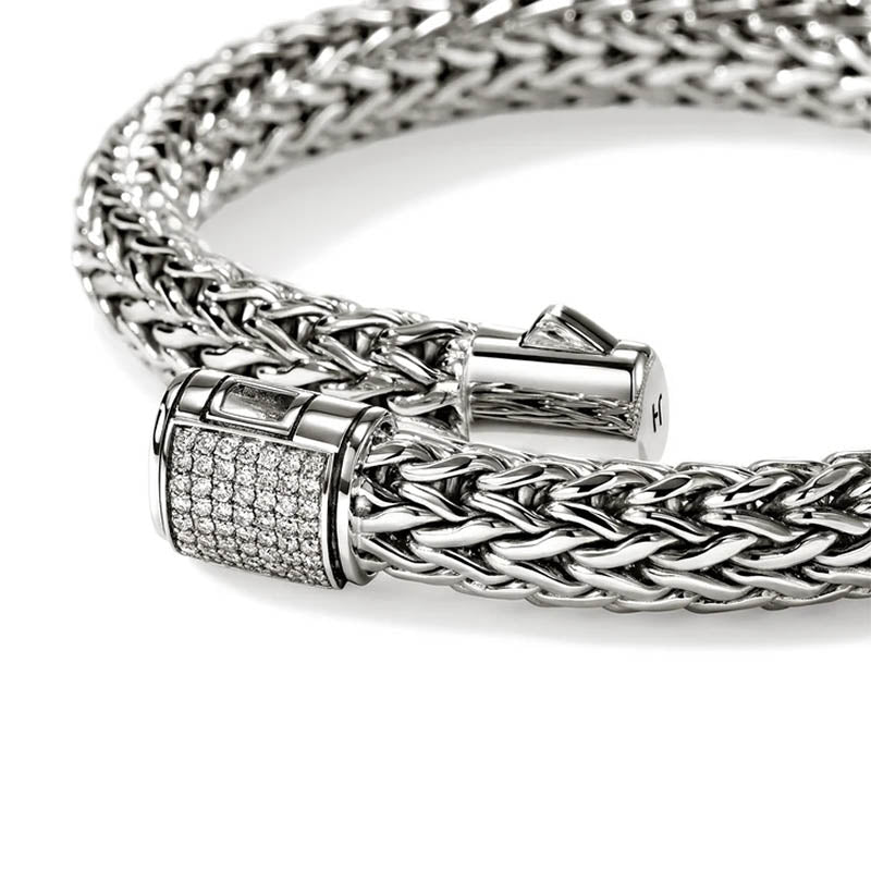 John Hardy Sterling Silver 7.5mm Icon Bracelet with Diamond Clasp