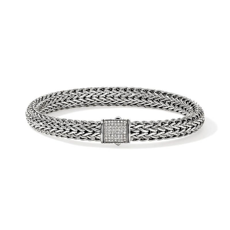 John Hardy Sterling Silver 7.5mm Icon Diamond Clasp Bracelet