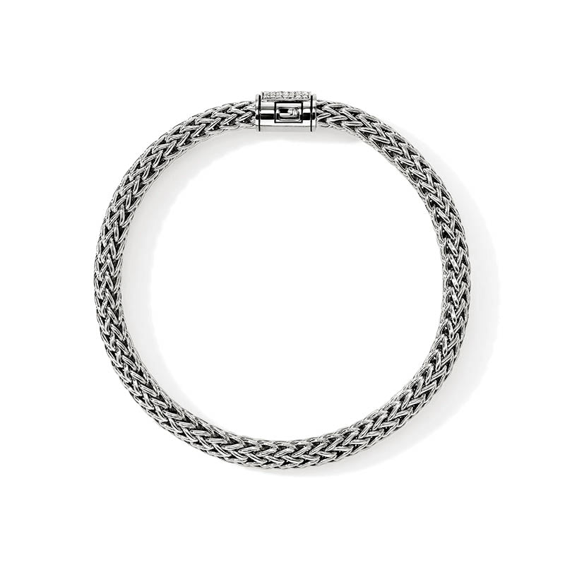 John Hardy Sterling Silver 7.5mm Icon Diamond Clasp Bracelet