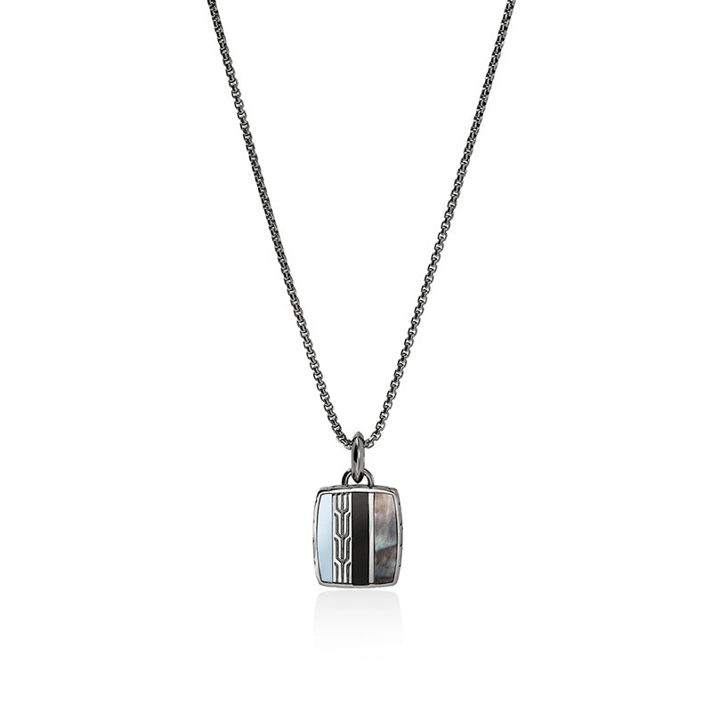 John Hardy Sterling Silver Carved Chain Black Mother of Pearl, Treated Black Onyx and Hematite Pendant