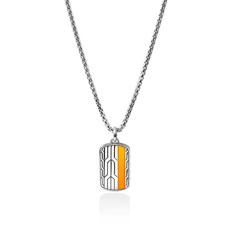John Hardy Sterling Silver Icon 50 Orange Enamel Pendant