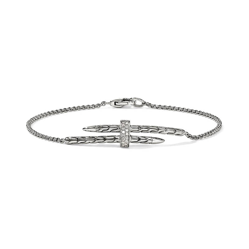John Hardy Sterling Silver Spear Station Bracelet with Diamonds