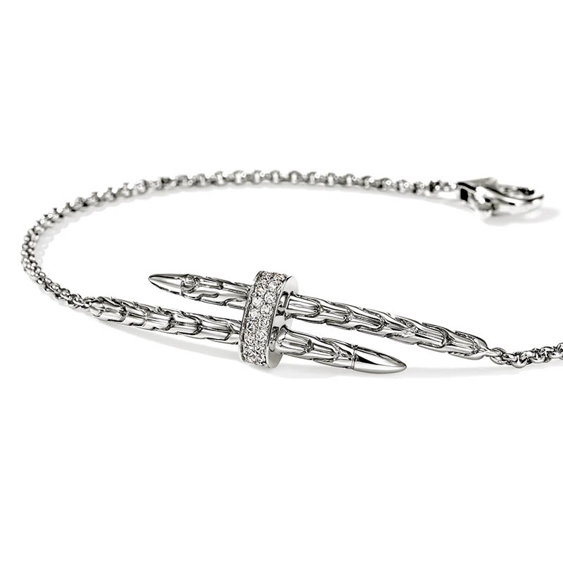 John Hardy Sterling Silver Spear Station Bracelet with Diamonds