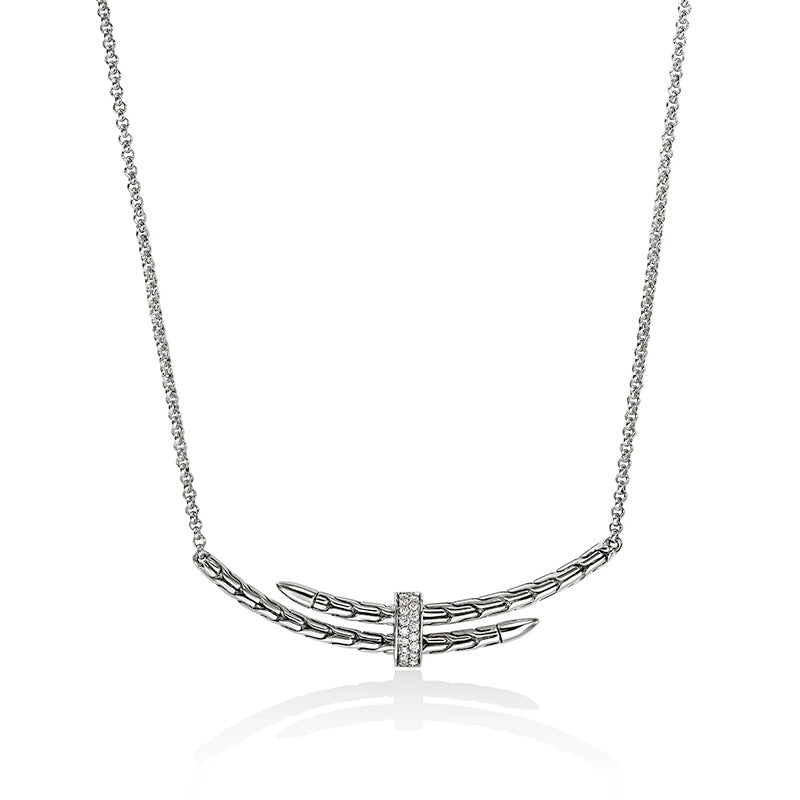 John Hardy Sterling Silver Spear Station Necklace with Diamonds