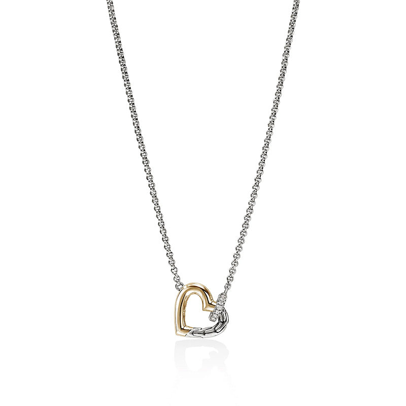 John Hardy Sterling Silver & Yellow Gold Essentials Heart Necklace with Diamonds