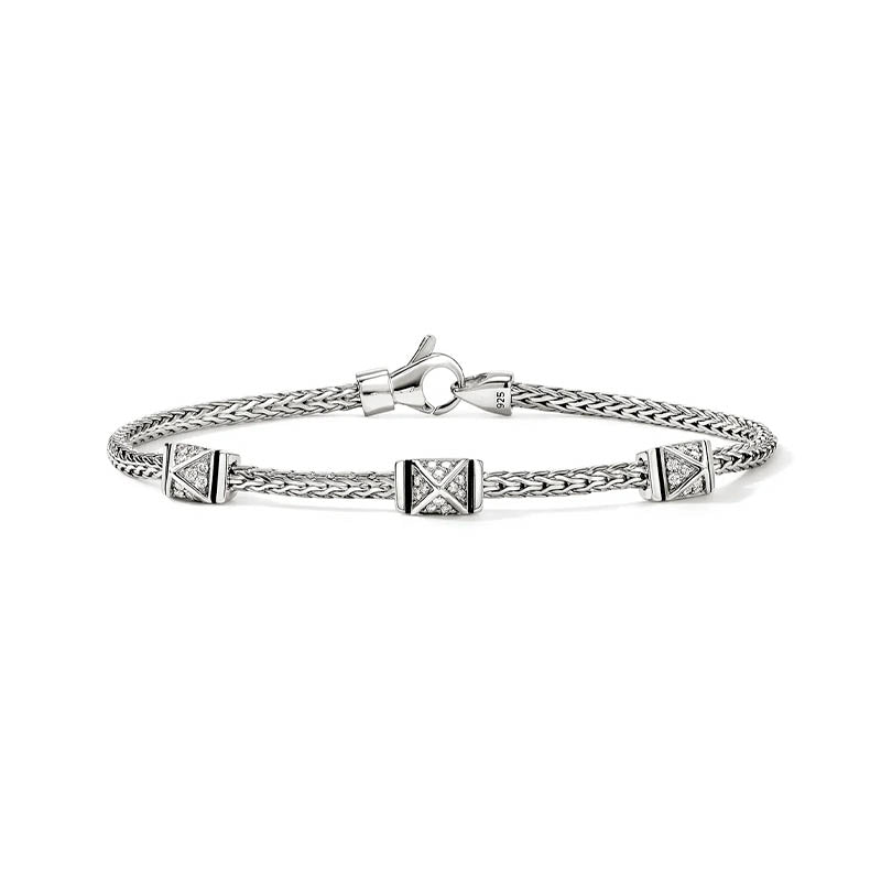 John Hardy Sterling Silver & Diamond 2.5mm Icon Stud Bracelet