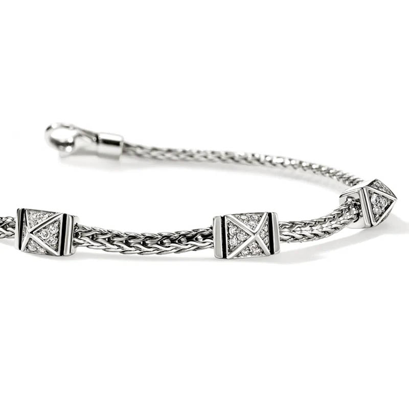 John Hardy Sterling Silver & Diamond 2.5mm Icon Stud Bracelet
